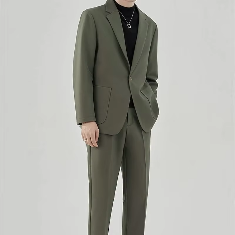 2 Piece Outfit Set Male Solid Color Youth Trends Costumes Ceremony Pants Full Men's Suits and Blazers Clothes Classic Elegant