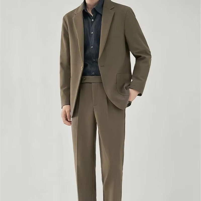 2 Piece Outfit Set Male Solid Color Youth Trends Costumes Ceremony Pants Full Men's Suits and Blazers Clothes Classic Elegant