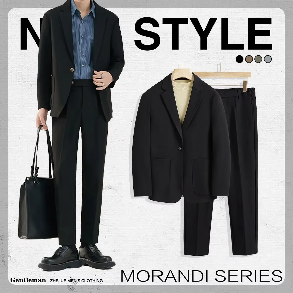 2 Piece Outfit Set Male Solid Color Youth Trends Costumes Ceremony Pants Full Men's Suits and Blazers Clothes Classic Elegant