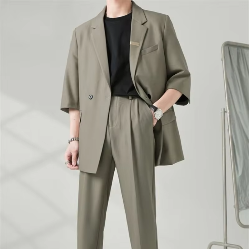 2 Piece Outfit Set Male Casual Korean Full Men's Suits and Blazers Business Trends Costumes Ceremony Clothes High Quality 2025