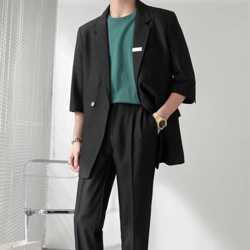 2 Piece Outfit Set Male Casual Korean Full Men's Suits and Blazers Business Trends Costumes Ceremony Clothes High Quality 2025