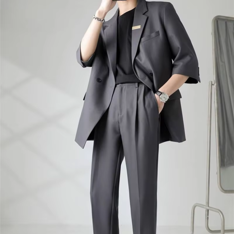 2 Piece Outfit Set Male Casual Korean Full Men's Suits and Blazers Business Trends Costumes Ceremony Clothes High Quality 2025