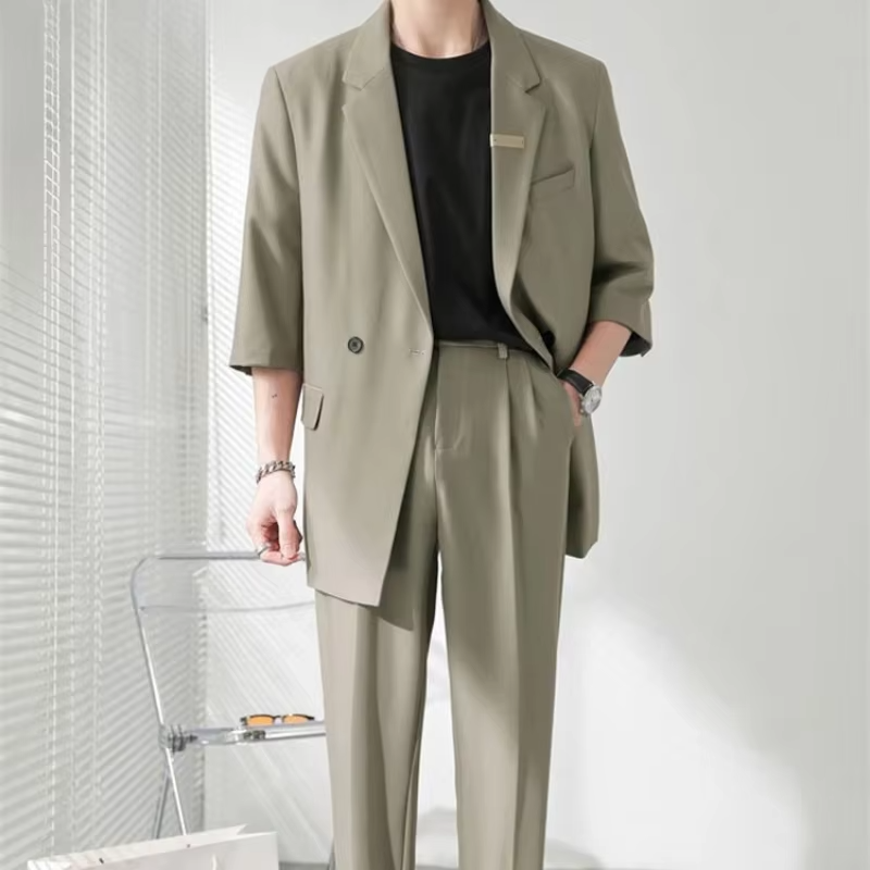 2 Piece Outfit Set Male Casual Korean Full Men's Suits and Blazers Business Trends Costumes Ceremony Clothes High Quality 2025