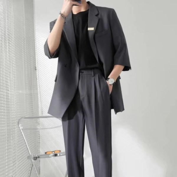 2 Piece Outfit Set Male Casual Korean Full Men's Suits and Blazers Business Trends Costumes Ceremony Clothes High Quality 2025