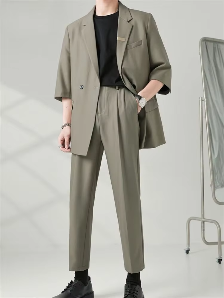 2 Piece Outfit Set Male Casual Korean Full Men's Suits and Blazers Business Trends Costumes Ceremony Clothes High Quality 2025