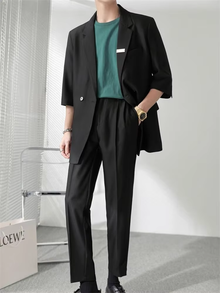 2 Piece Outfit Set Male Casual Korean Full Men's Suits and Blazers Business Trends Costumes Ceremony Clothes High Quality 2025