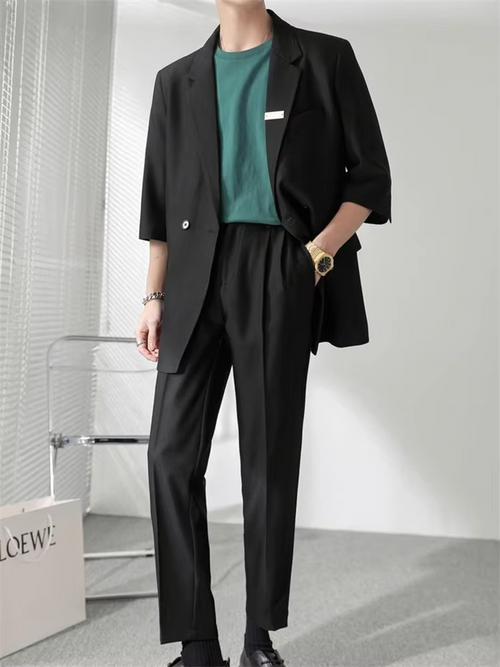 2 Piece Outfit Set Male Casual Korean Full Men's Suits and Blazers Business Trends Costumes Ceremony Clothes High Quality 2025