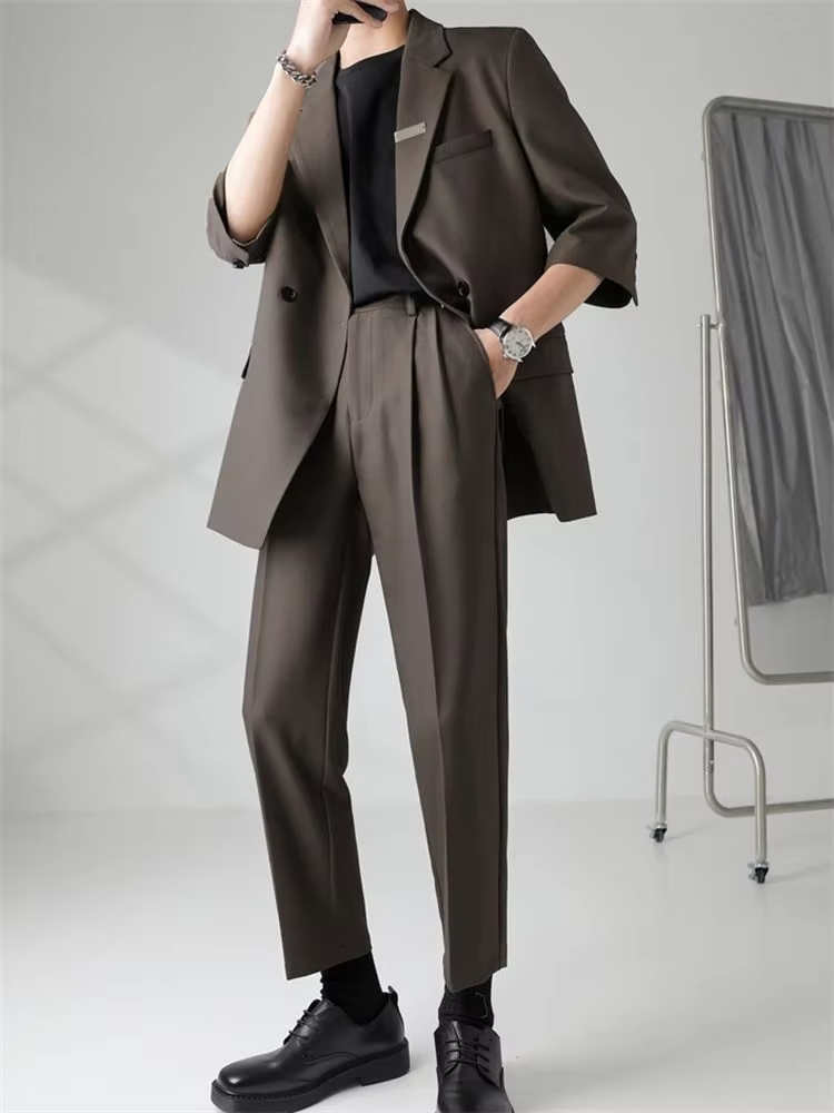 2 Piece Outfit Set Male Casual Korean Full Men's Suits and Blazers Business Trends Costumes Ceremony Clothes High Quality 2025