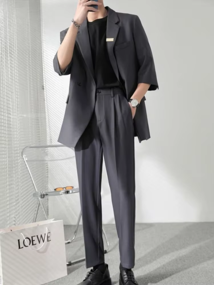 2 Piece Outfit Set Male Casual Korean Full Men's Suits and Blazers Business Trends Costumes Ceremony Clothes High Quality 2025