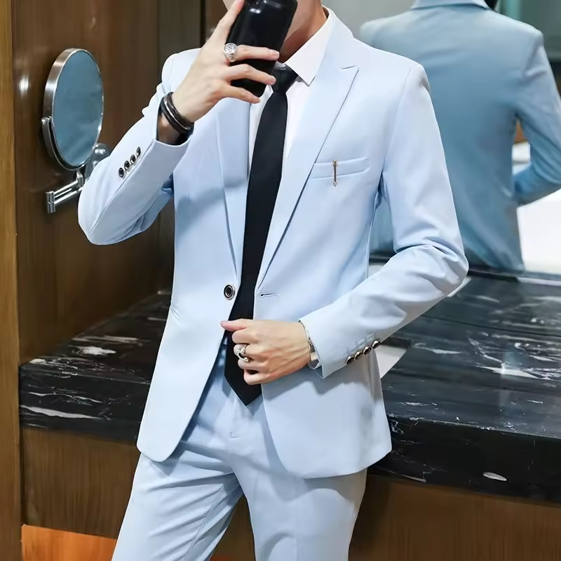 Men Suit Set 3 Piece Business Formal Groom Wedding Suit Summer Slim Fit Hosting Attire
