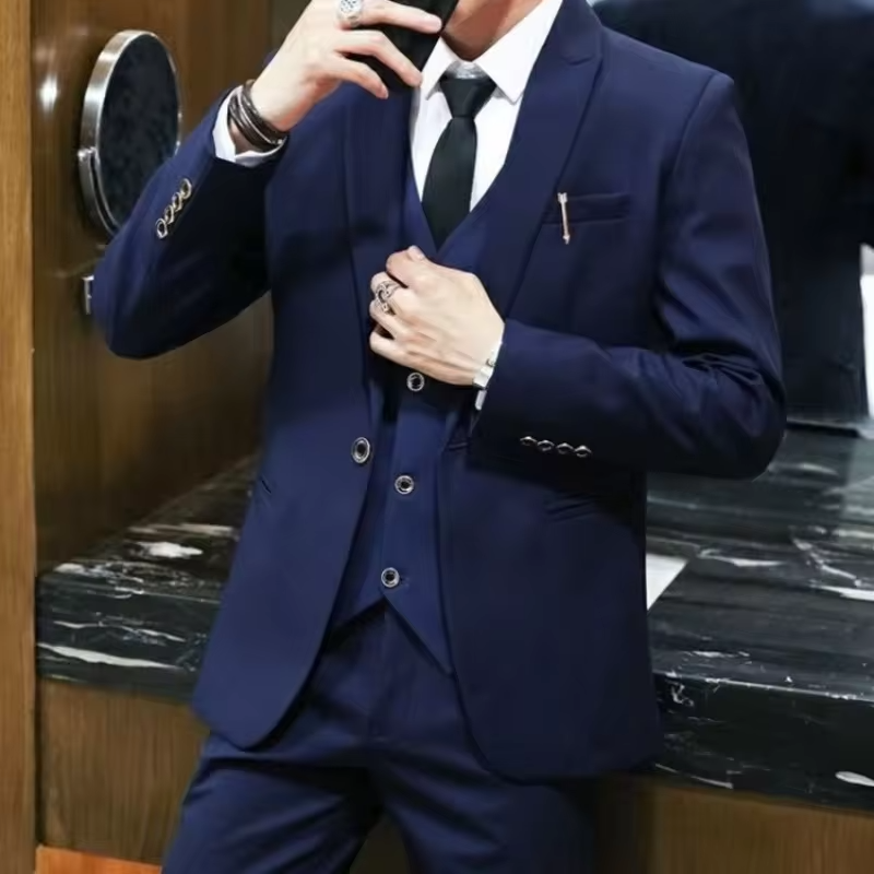Men Suit Set 3 Piece Business Formal Groom Wedding Suit Summer Slim Fit Hosting Attire