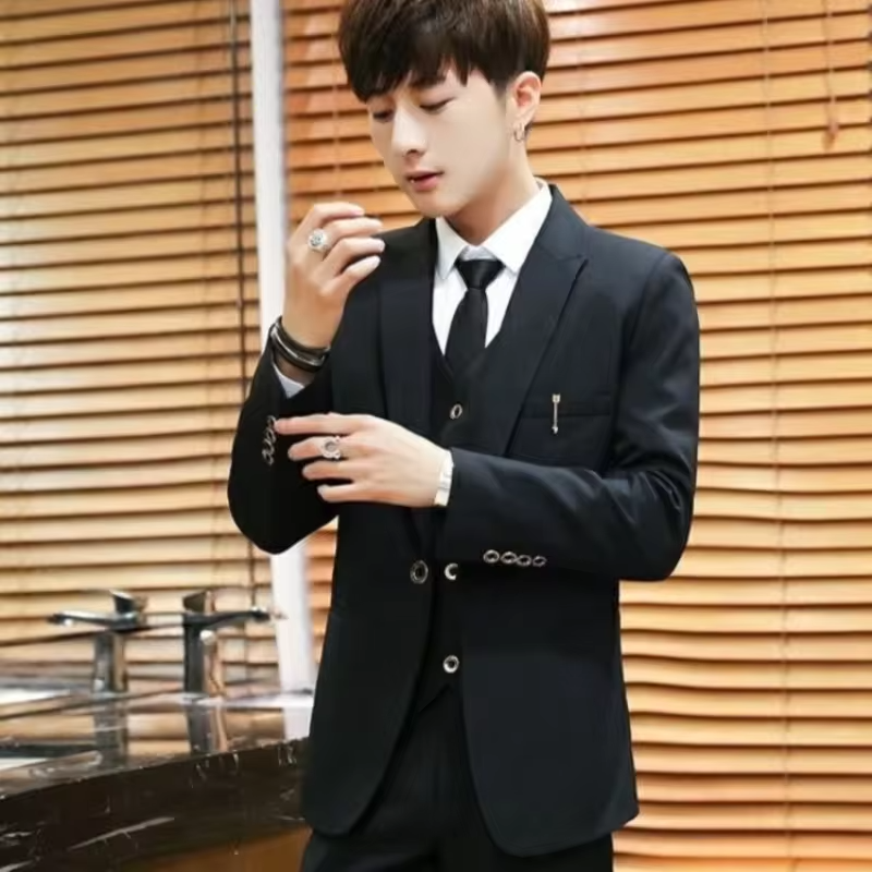 Men Suit Set 3 Piece Business Formal Groom Wedding Suit Summer Slim Fit Hosting Attire