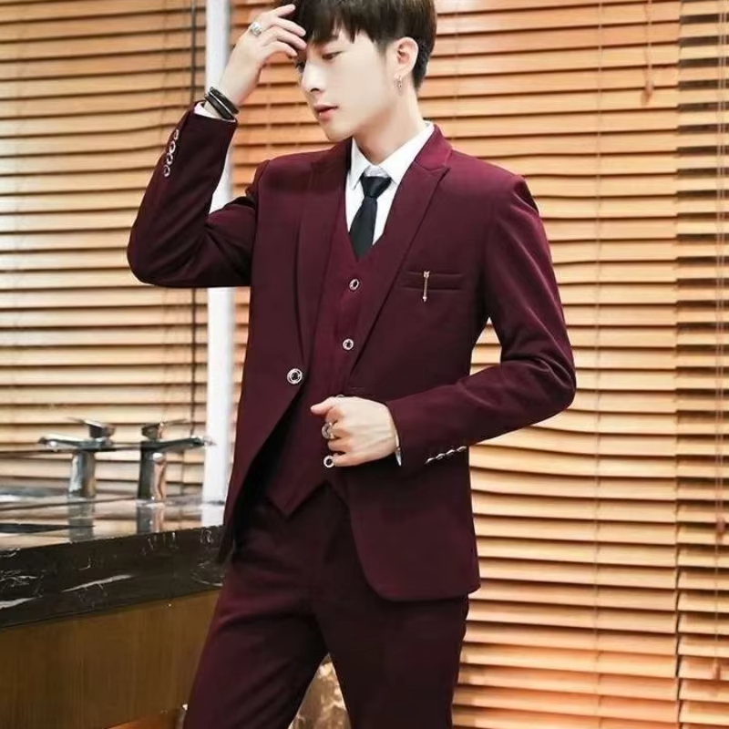 Men Suit Set 3 Piece Business Formal Groom Wedding Suit Summer Slim Fit Hosting Attire