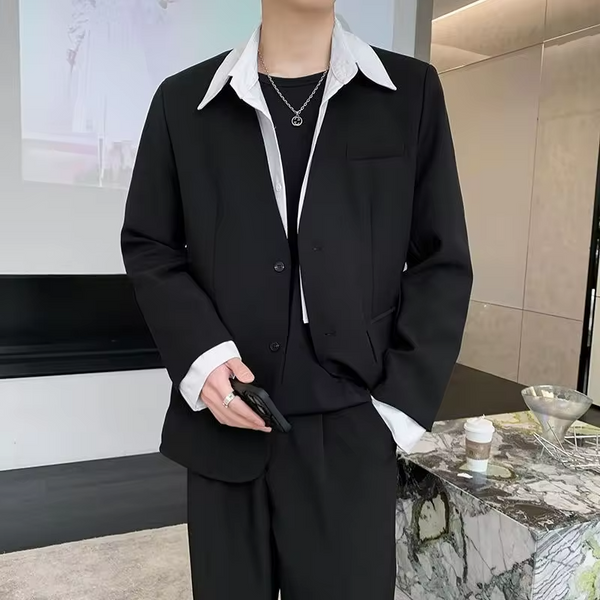 2026 Men Suit Set Spring Autumn High Grade Thickened Padded New Style Complete Slim Fit Suit