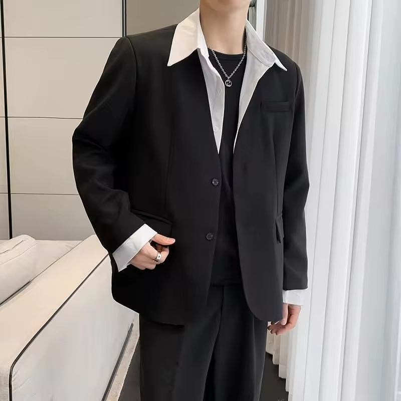 2026 Men Suit Set Spring Autumn High Grade Thickened Padded New Style Complete Slim Fit Suit