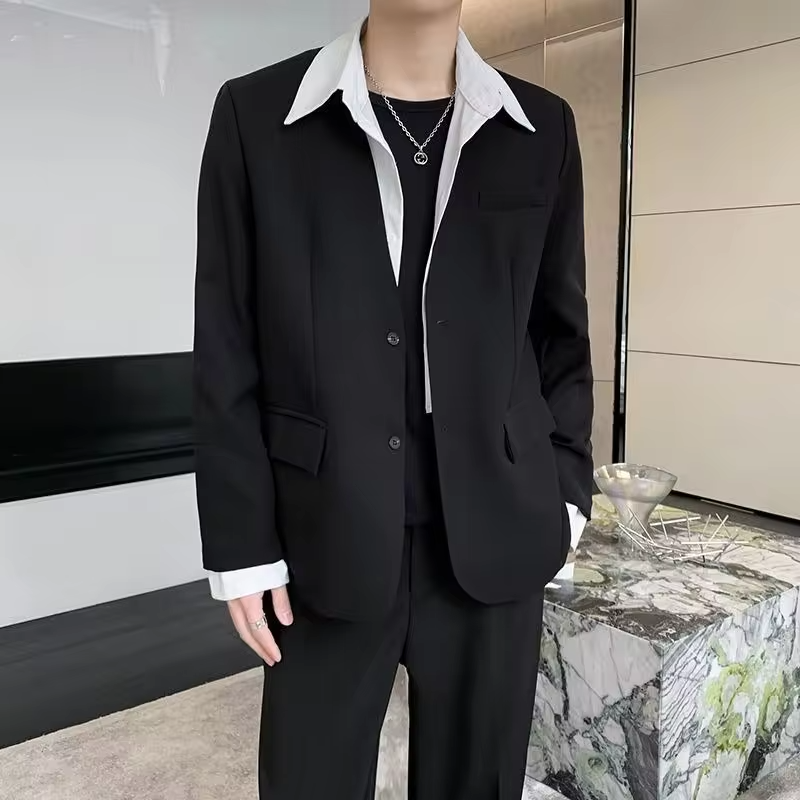 2026 Men Suit Set Spring Autumn High Grade Thickened Padded New Style Complete Slim Fit Suit