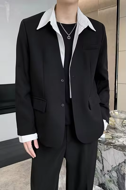 2026 Men Suit Set Spring Autumn High Grade Thickened Padded New Style Complete Slim Fit Suit