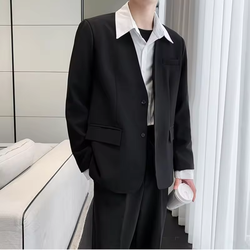 2026 Men Suit Set Spring Autumn High Grade Thickened Padded New Style Complete Slim Fit Suit