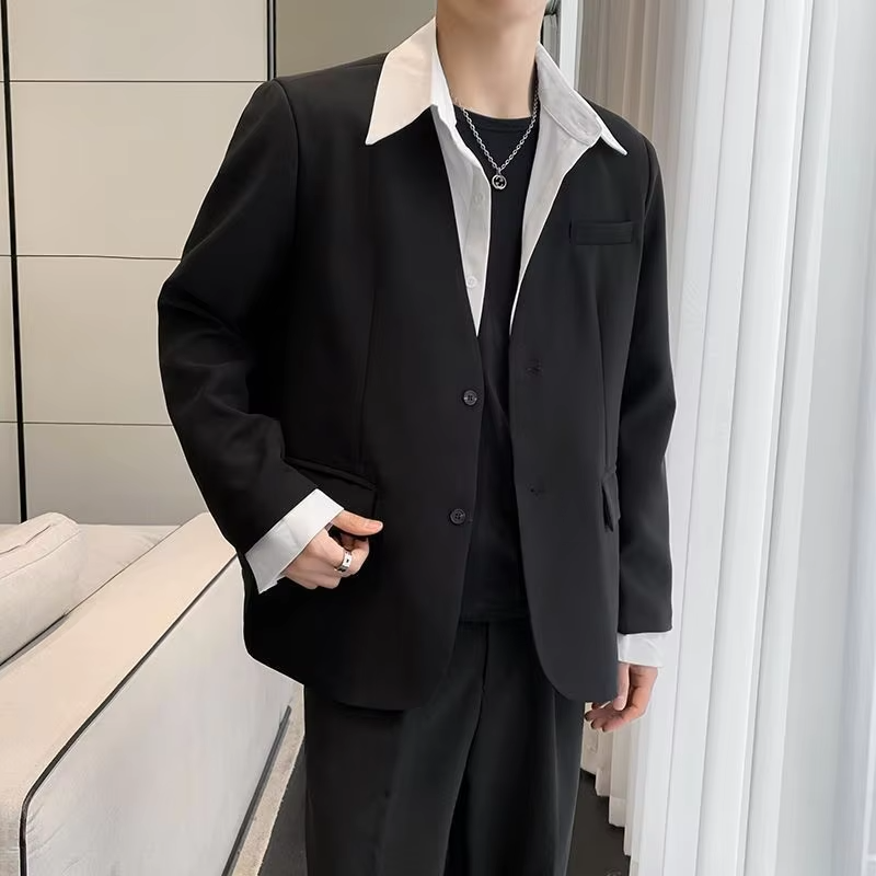 2026 Men Suit Set Spring Autumn High Grade Thickened Padded New Style Complete Slim Fit Suit