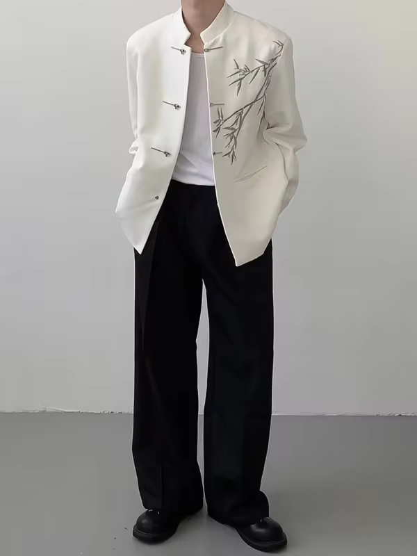 White Jacket For Men With Embroidery Chinese Coats Original Fashion 2025 Man Suits And Blazers Fashionable New In Promotion Hot