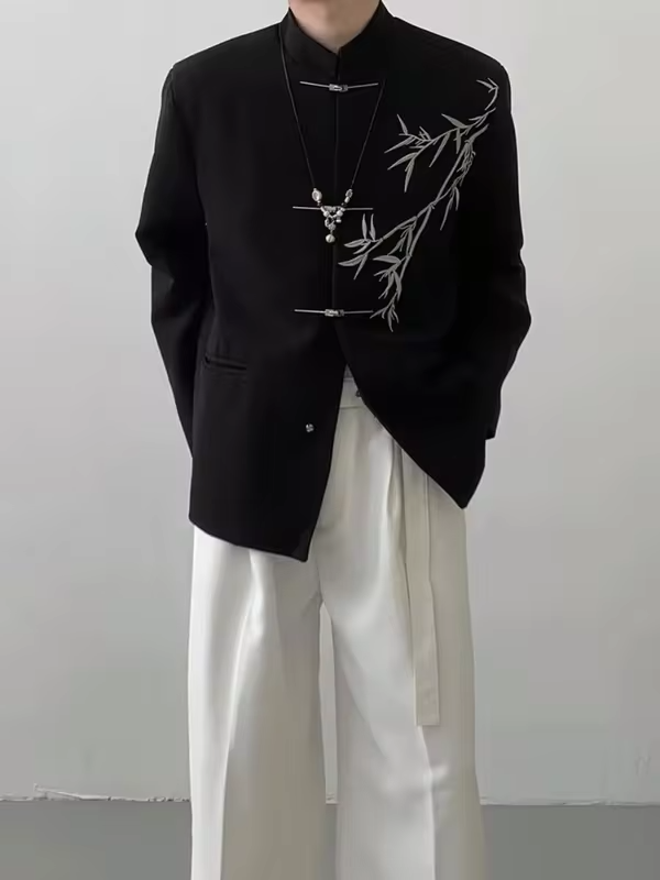 White Jacket For Men With Embroidery Chinese Coats Original Fashion 2025 Man Suits And Blazers Fashionable New In Promotion Hot