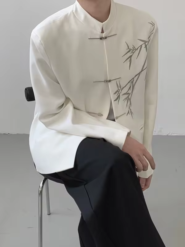 White Jacket For Men With Embroidery Chinese Coats Original Fashion 2025 Man Suits And Blazers Fashionable New In Promotion Hot