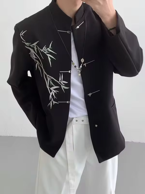 White Jacket For Men With Embroidery Chinese Coats Original Fashion 2025 Man Suits And Blazers Fashionable New In Promotion Hot