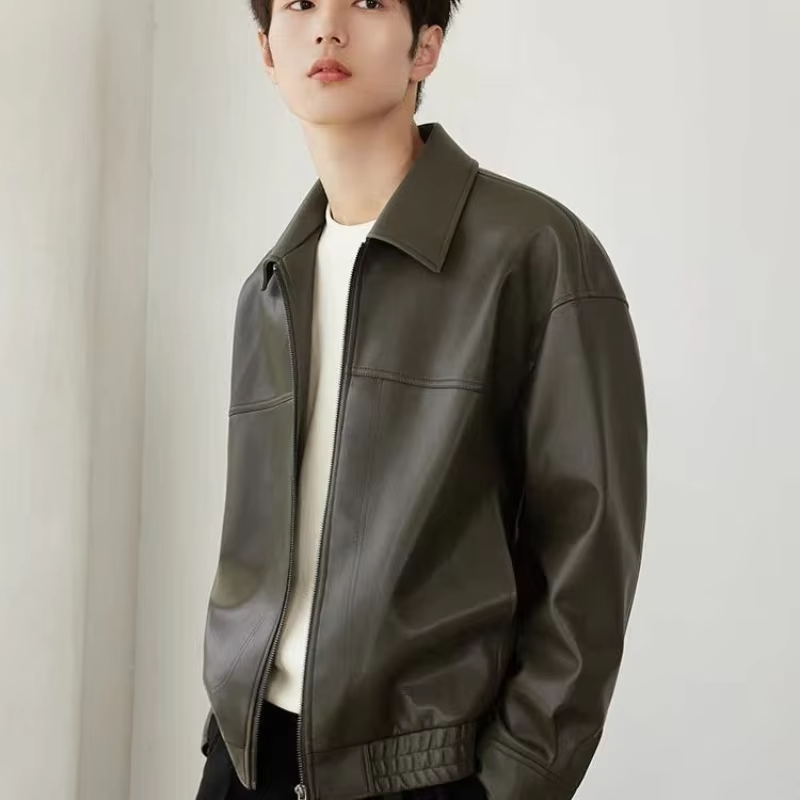 2025 New Edgy Urban Leather Jacket Men's Short Sleeve Streetwear Coat Premium Genuine Leather