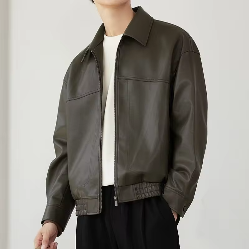 2025 New Edgy Urban Leather Jacket Men's Short Sleeve Streetwear Coat Premium Genuine Leather
