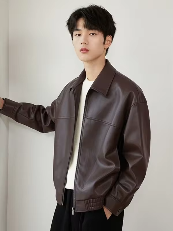 2025 New Edgy Urban Leather Jacket Men's Short Sleeve Streetwear Coat Premium Genuine Leather