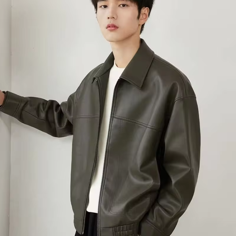 2025 New Edgy Urban Leather Jacket Men's Short Sleeve Streetwear Coat Premium Genuine Leather