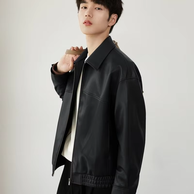 2025 New Edgy Urban Leather Jacket Men's Short Sleeve Streetwear Coat Premium Genuine Leather