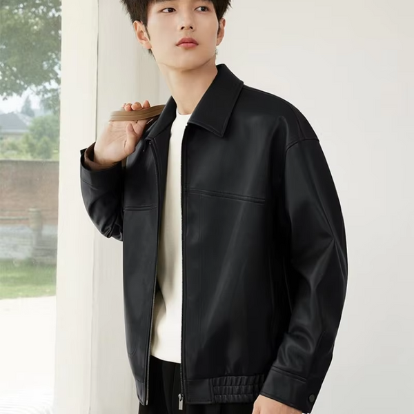 2025 New Edgy Urban Leather Jacket Men's Short Sleeve Streetwear Coat Premium Genuine Leather