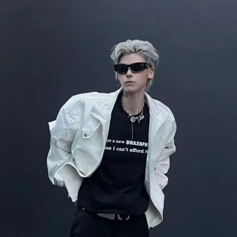 Limited Edition Men's PU Leather Jacket Urban High Street Shoulder Pads Short Sleeve Autumn Jacket