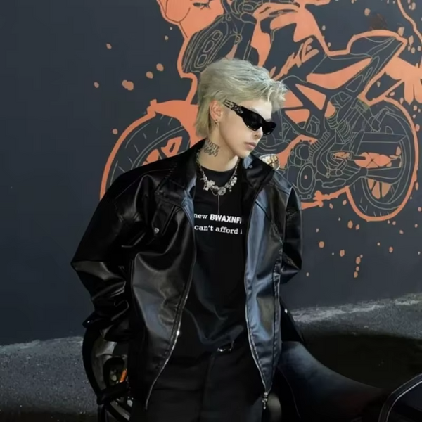 Limited Edition Men's PU Leather Jacket Urban High Street Shoulder Pads Short Sleeve Autumn Jacket