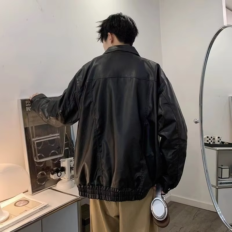 Streetwear Essential Men's Brown PU Leather Jacket Oversized Motorcycle Coat for Autumn Retro American Style Leather Jacket