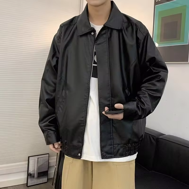 Streetwear Essential Men's Brown PU Leather Jacket Oversized Motorcycle Coat for Autumn Retro American Style Leather Jacket