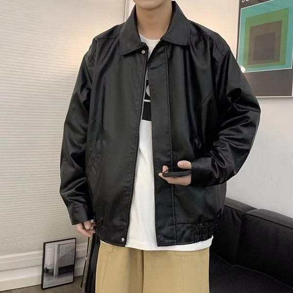 Streetwear Essential Men's Brown PU Leather Jacket Oversized Motorcycle Coat for Autumn Retro American Style Leather Jacket