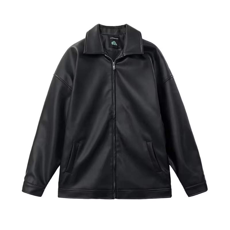 Trendy Men's PU Leather Retro Jacket Oversized Biker Style Casual Winter Coat with Zippered Pockets