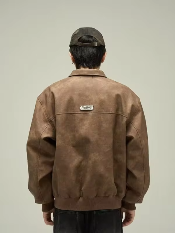 Classic Retro Leather Jacket for Men Women Brown Maillard Color Oversized Biker Coat Couple Version