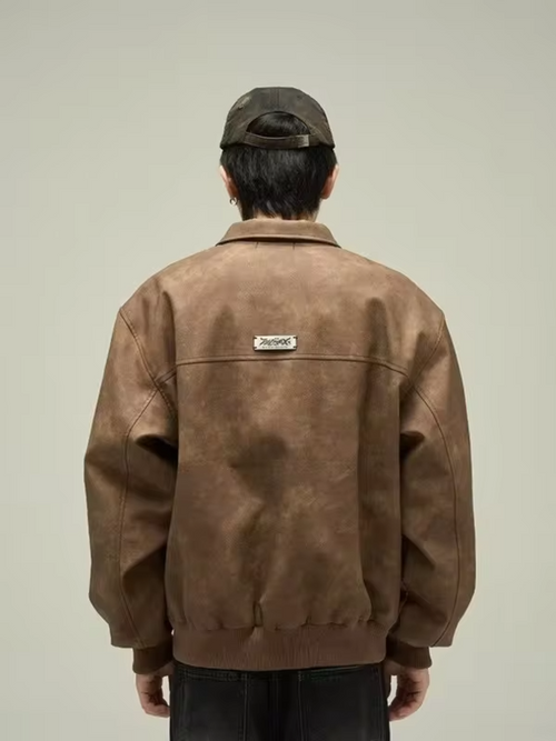 Classic Retro Leather Jacket for Men Women Brown Maillard Color Oversized Biker Coat Couple Version
