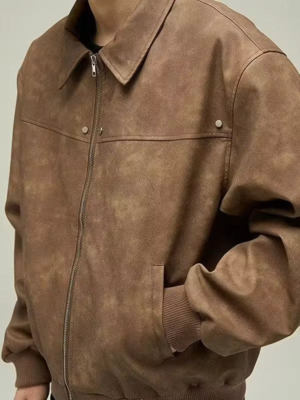 Classic Retro Leather Jacket for Men Women Brown Maillard Color Oversized Biker Coat Couple Version