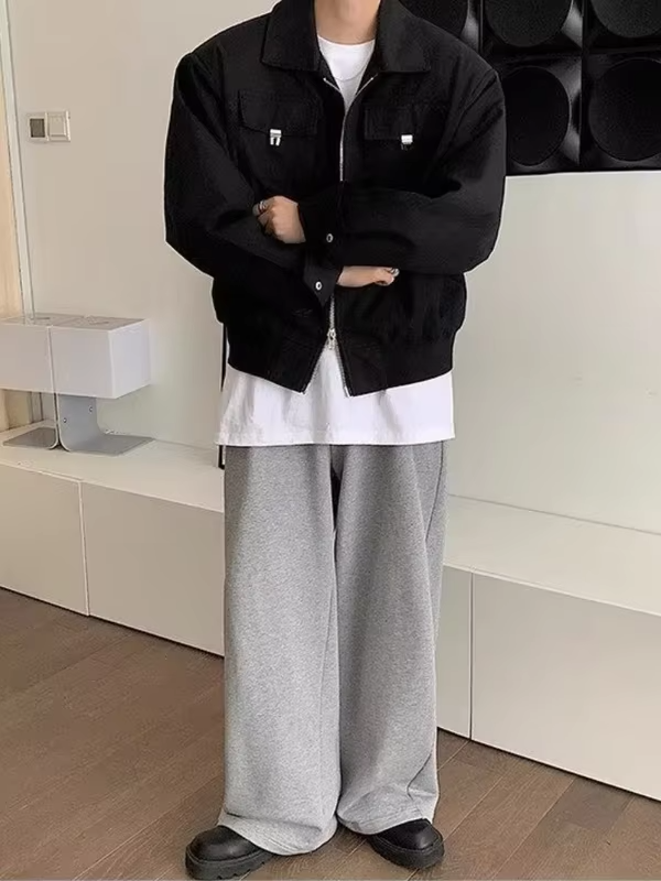 Men's Luxury Oversized Baseball Jacket Collared Flight Jacket with Short Sleeve High Street Workwear for Affordable Luxury