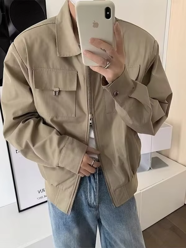 Men's Luxury Oversized Baseball Jacket Collared Flight Jacket with Short Sleeve High Street Workwear for Affordable Luxury