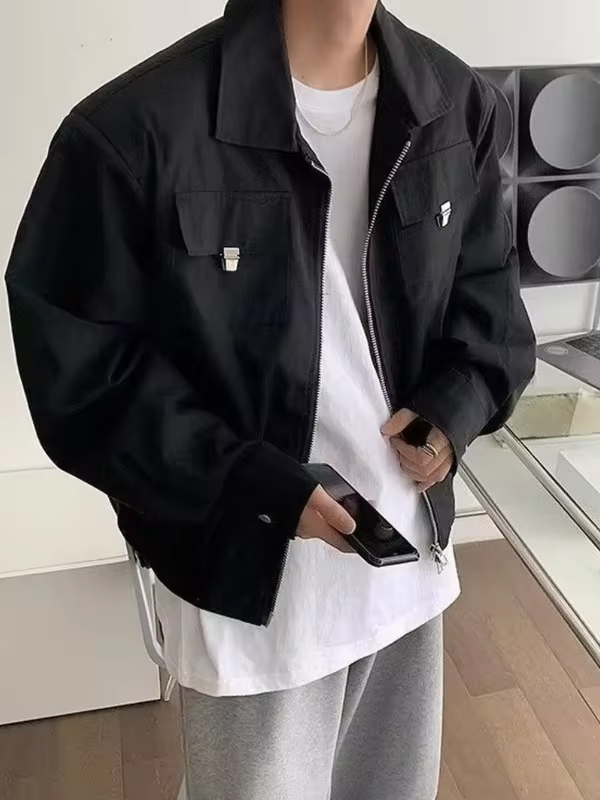 Men's Luxury Oversized Baseball Jacket Collared Flight Jacket with Short Sleeve High Street Workwear for Affordable Luxury