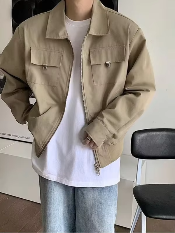 Men's Luxury Oversized Baseball Jacket Collared Flight Jacket with Short Sleeve High Street Workwear for Affordable Luxury