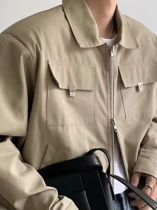 Men's Luxury Oversized Baseball Jacket Collared Flight Jacket with Short Sleeve High Street Workwear for Affordable Luxury