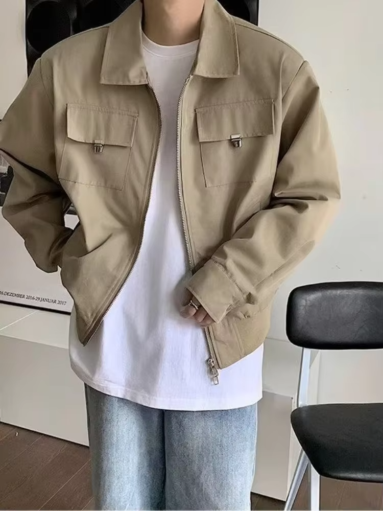 Men's Luxury Oversized Baseball Jacket Collared Flight Jacket with Short Sleeve High Street Workwear for Affordable Luxury