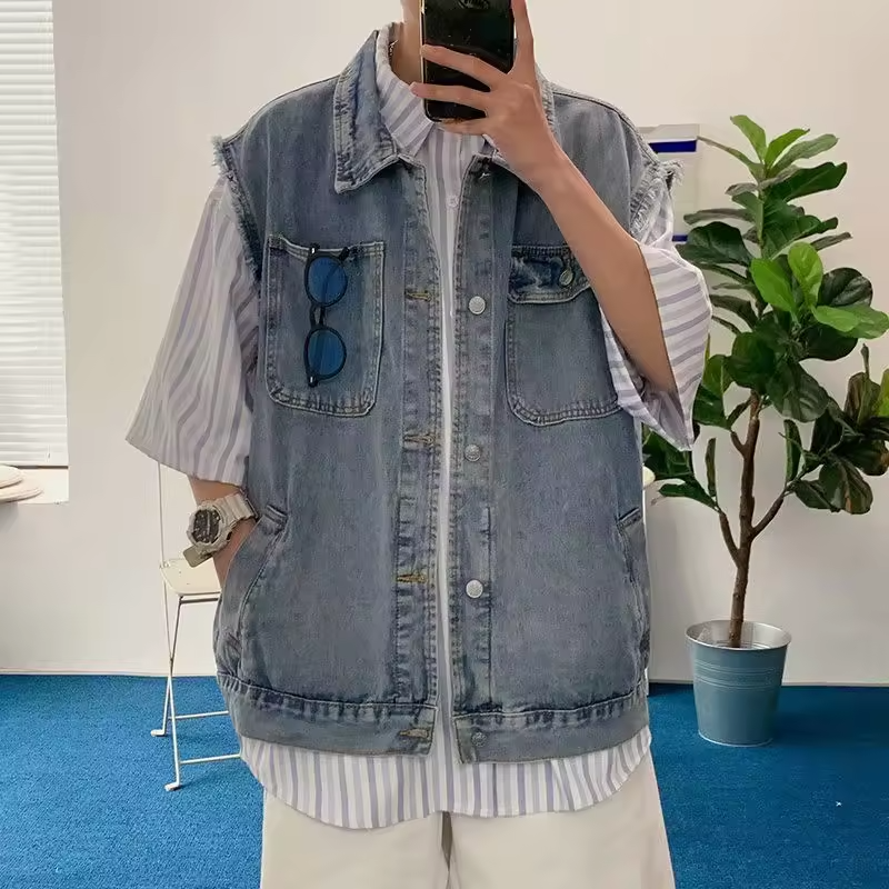 Unisex Denim Waistcoat Summer 2025 Streetwear Must Have Distressed Denim Jacket Vest for Boys Girls