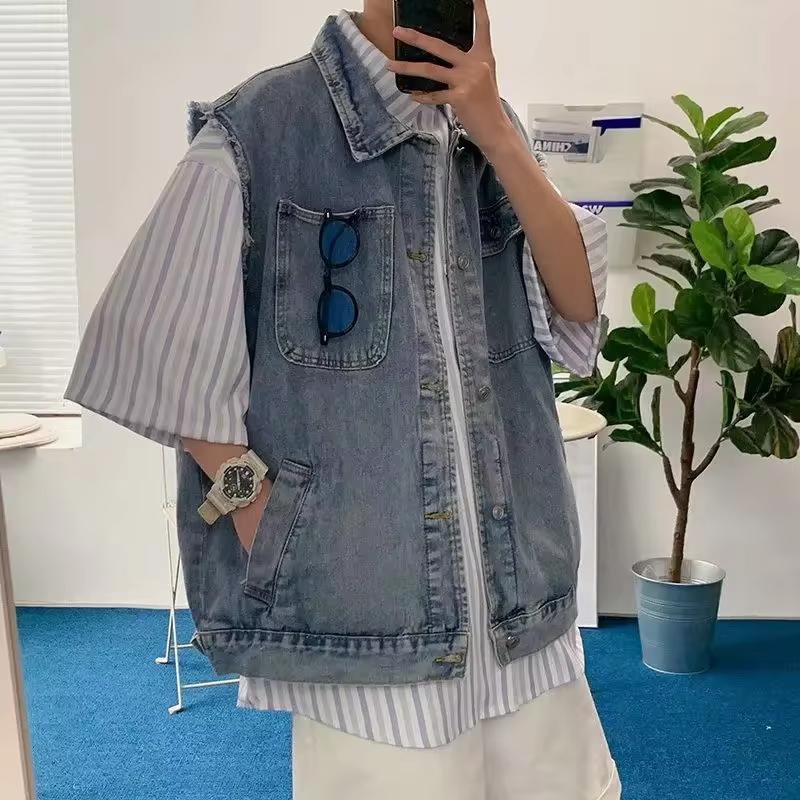 Unisex Denim Waistcoat Summer 2025 Streetwear Must Have Distressed Denim Jacket Vest for Boys Girls